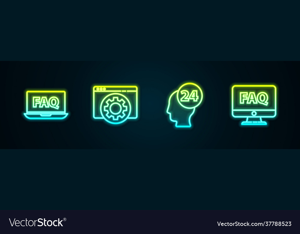 Set line laptop and faq browser setting support Vector Image Set line laptop and faq browser setting support