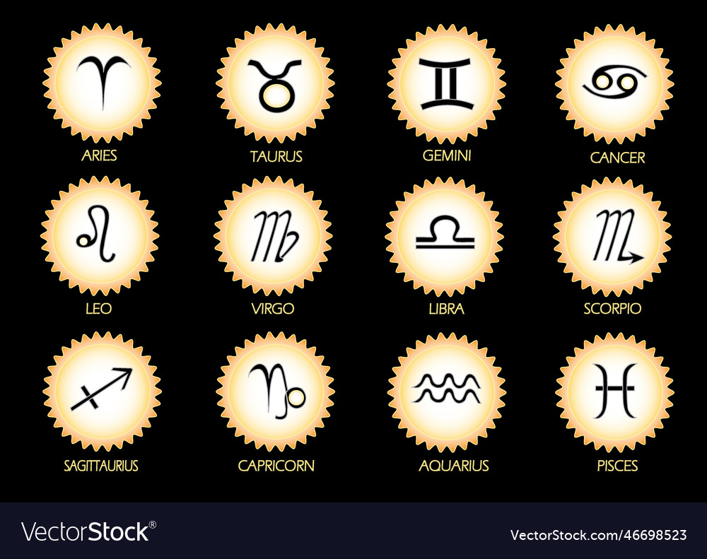 Zodiac Signs Golden Icons With Symbols Royalty Free Vector