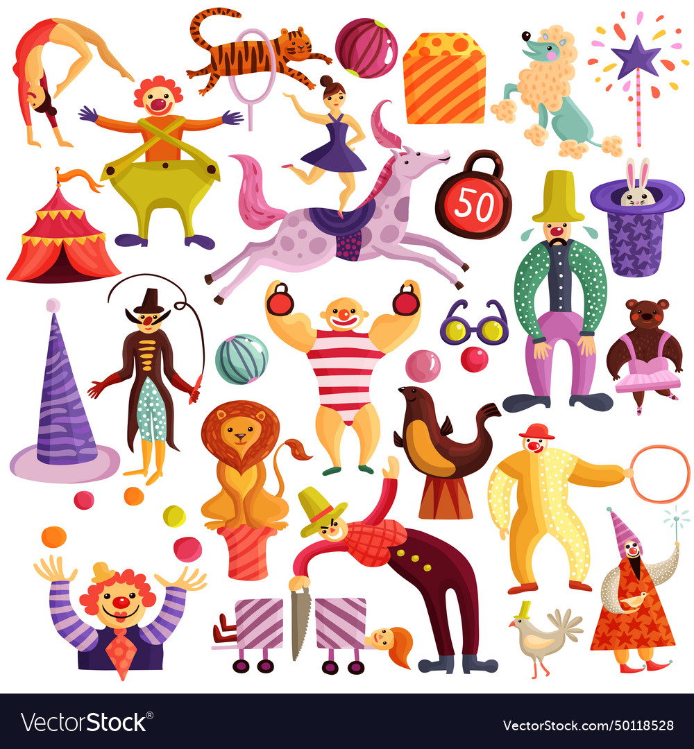 Circus decorative icons set