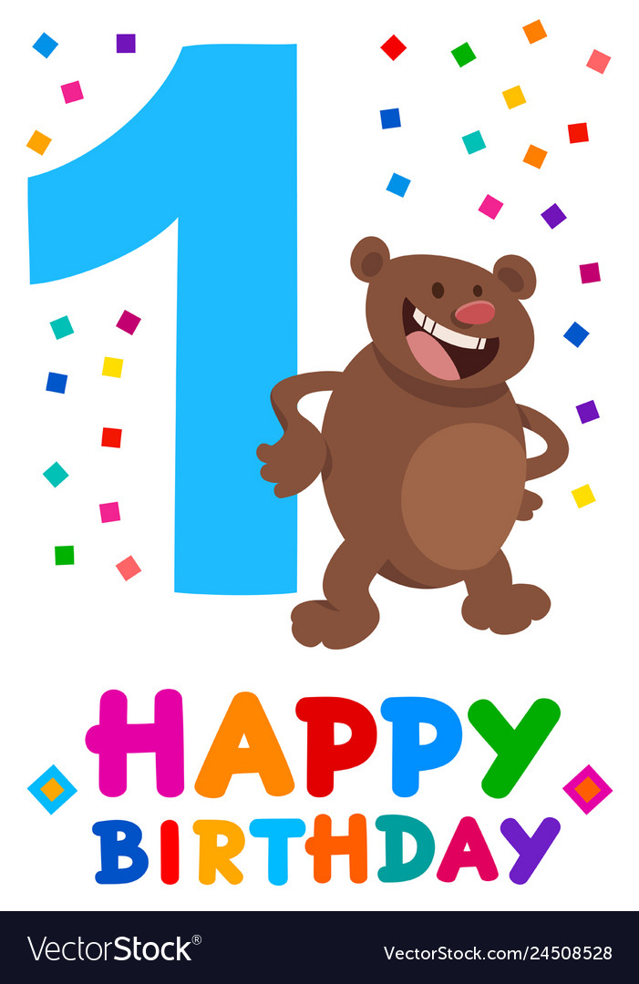 First birthday cartoon greeting card design Vector Image First birthday cartoon greeting card design Vector Image
