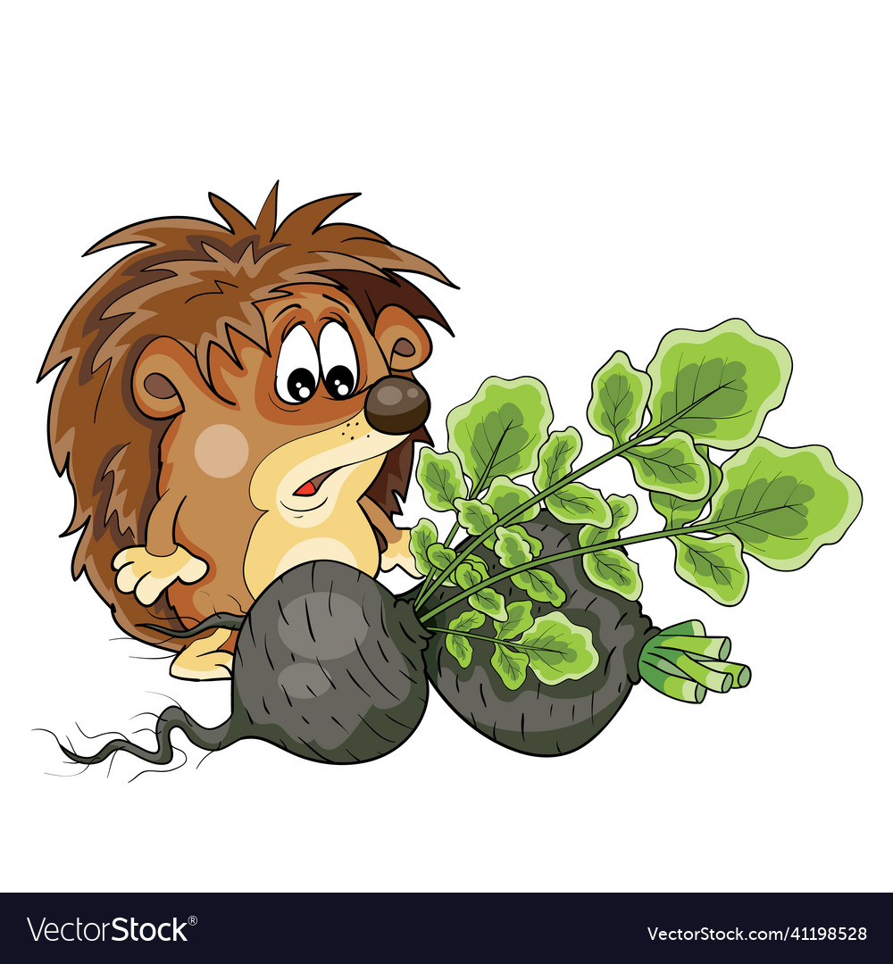 Hedgehog sieht mit Überraschung auf einem großen reifen schwarzen vector image Hedgehog sieht mit Überraschung auf einem großen reifen schwarzen
