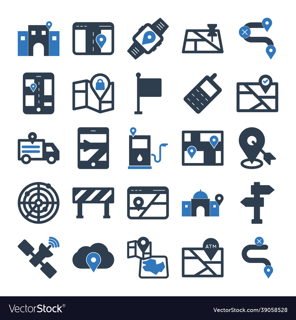 Map and navigation isolated icons set