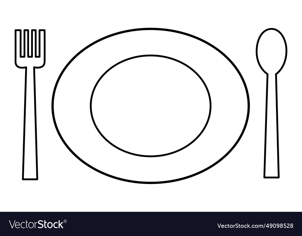 Plate spoon and fork - web ui mobile app icon vector image Plate spoon and fork - web ui mobile app icon