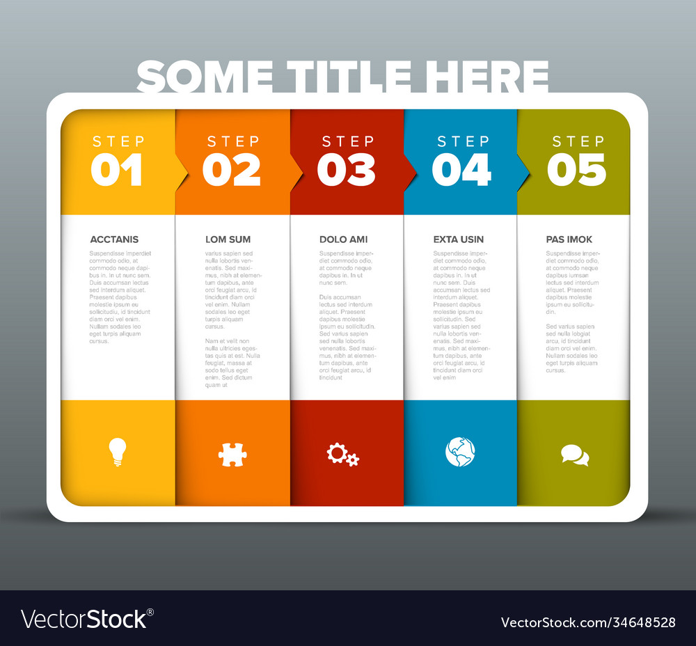 Progress five steps template in rounded container vector image Progress five steps template in rounded container