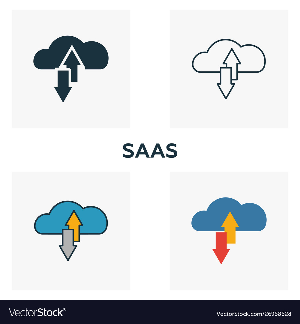 Saas icon set four elements in different styles vector image Saas icon set four elements in different styles