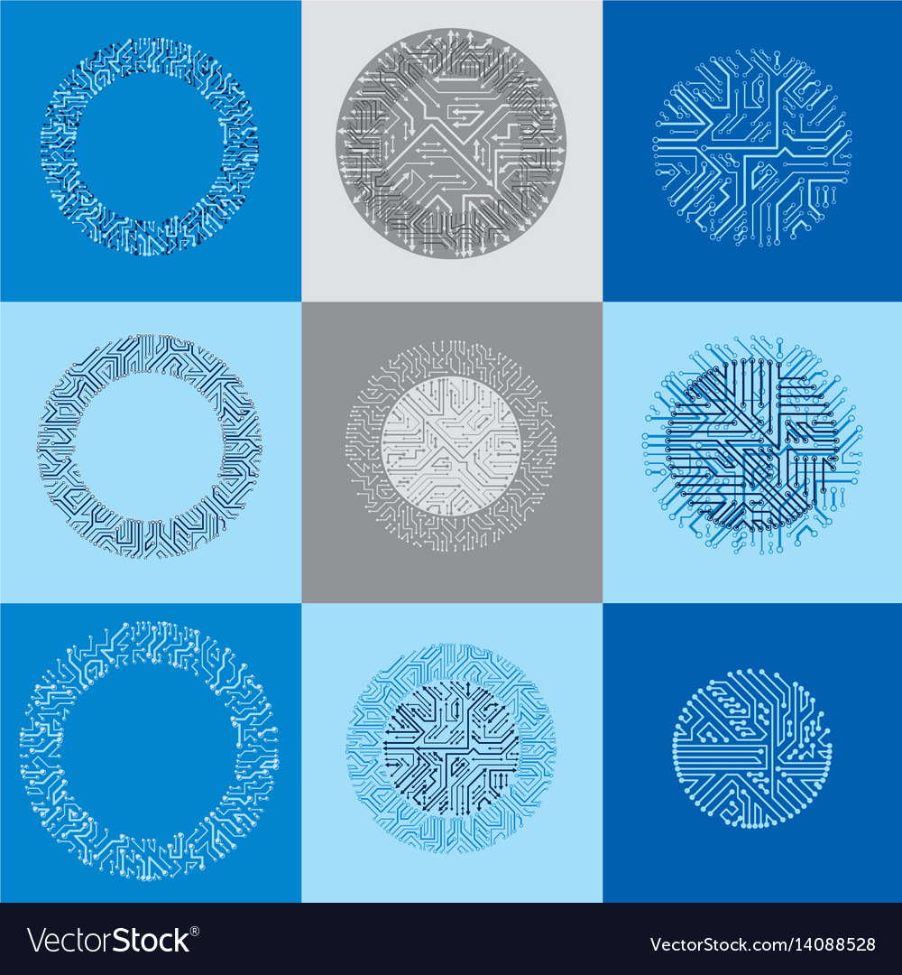 Set of abstract technology elements with round