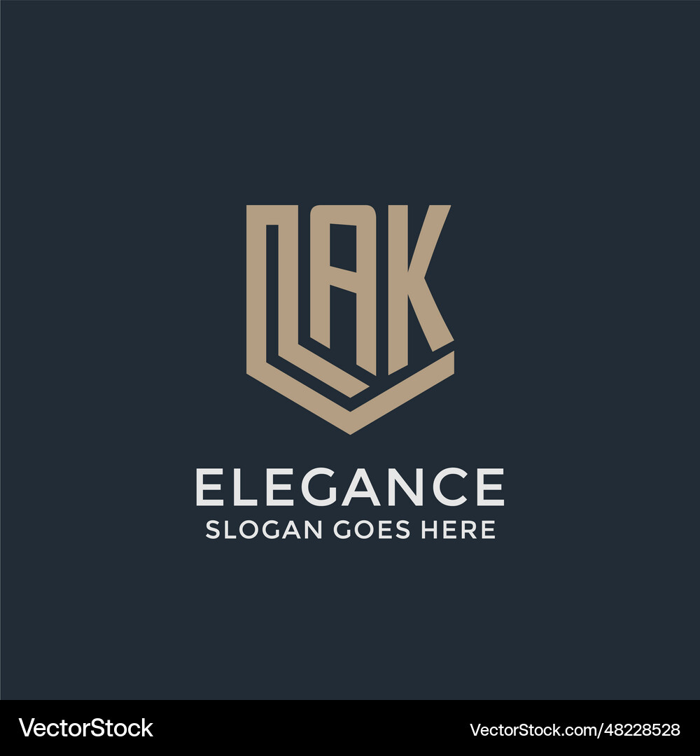 Shield AK Initial Logo - Guard Shape Royalty Free Vector