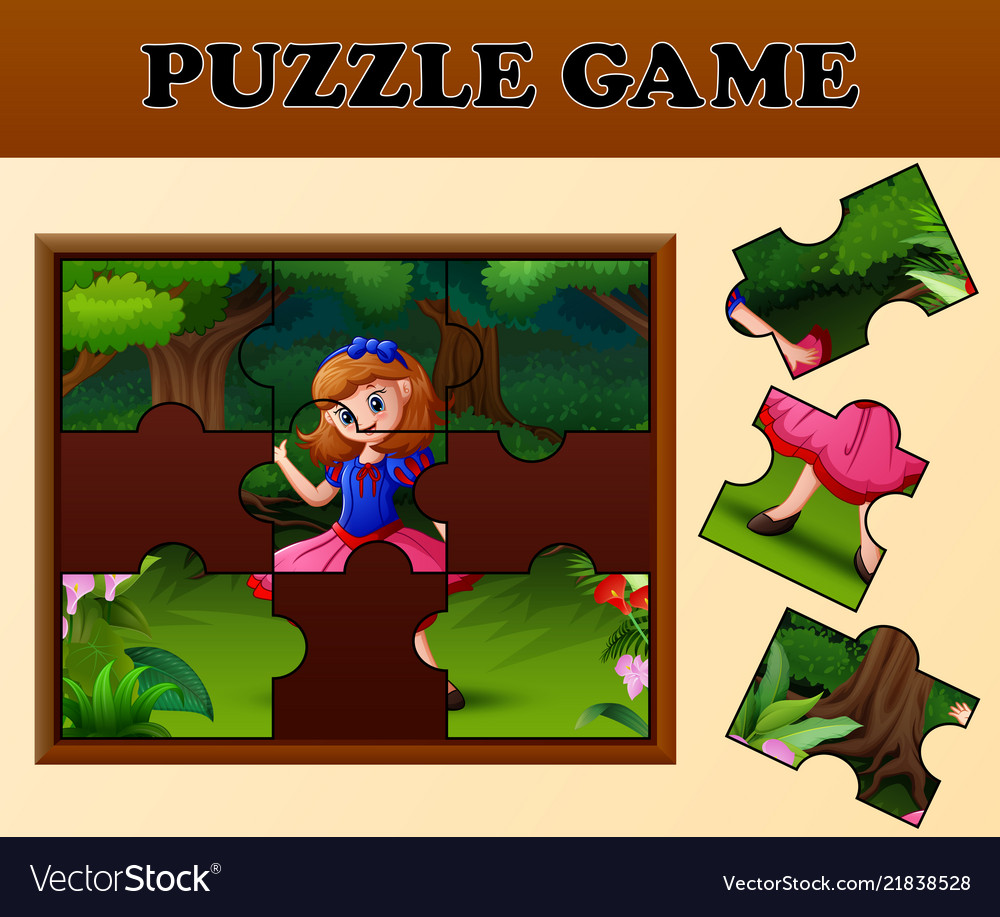 Snow white in the forest with puzzle concept Vector Image