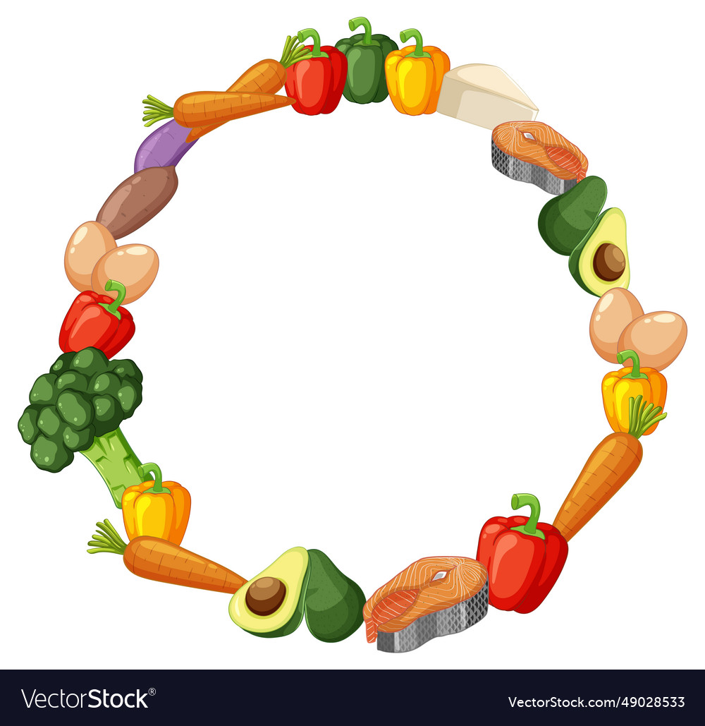 Colorful fruits and vegetables circle frame