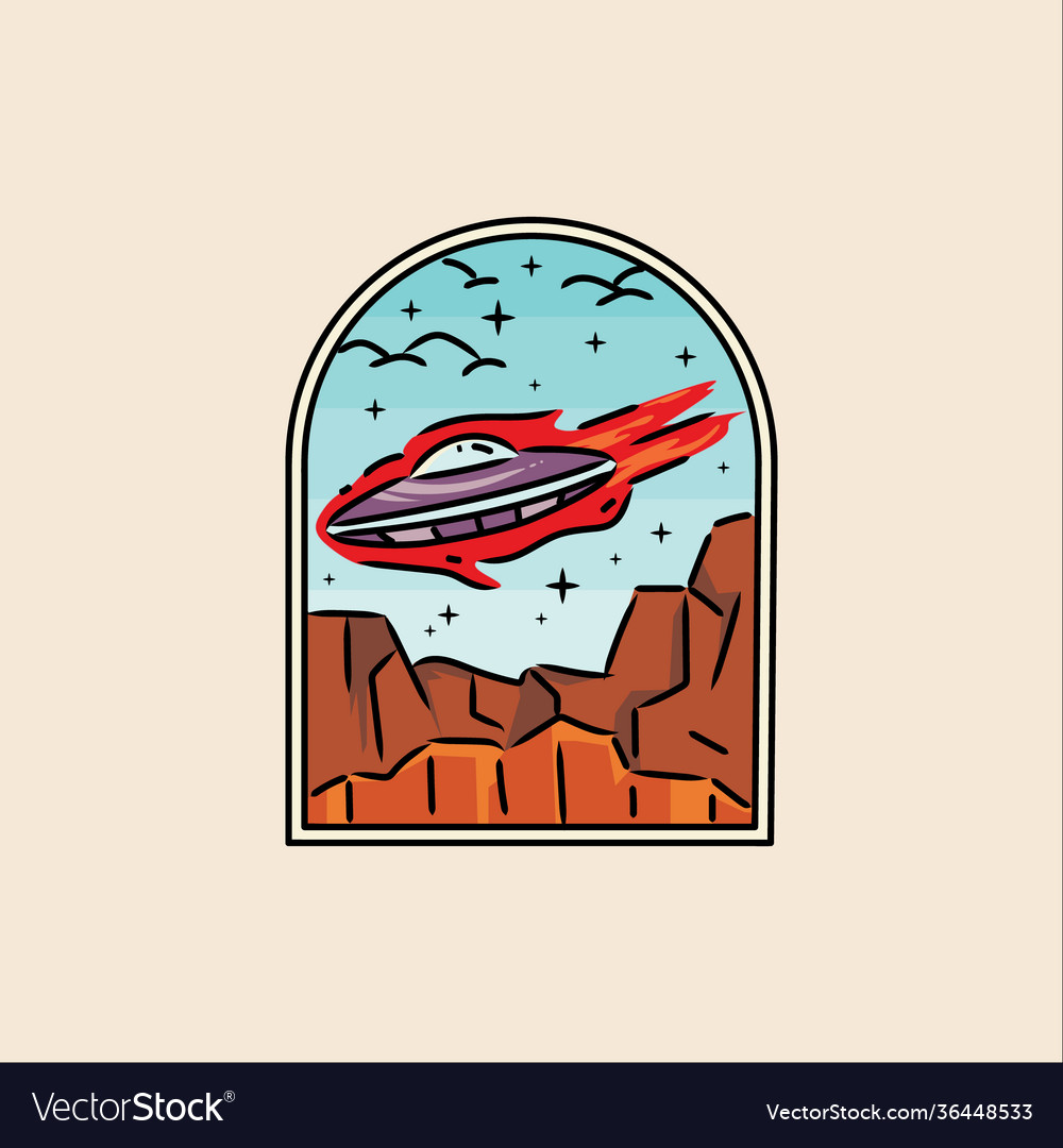 Crashed ufo in hill badge and emblem design