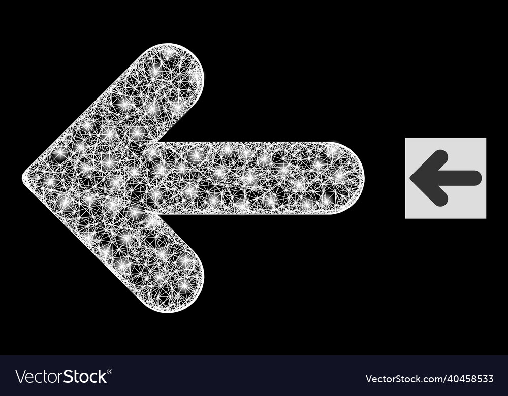 Glossy net mesh left direction icon with light vector image Glossy net mesh left direction icon with light