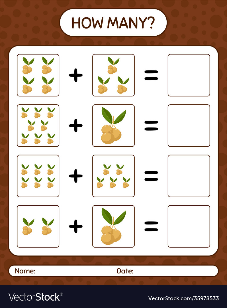 How many counting game longan worksheet vector image How many counting game longan worksheet