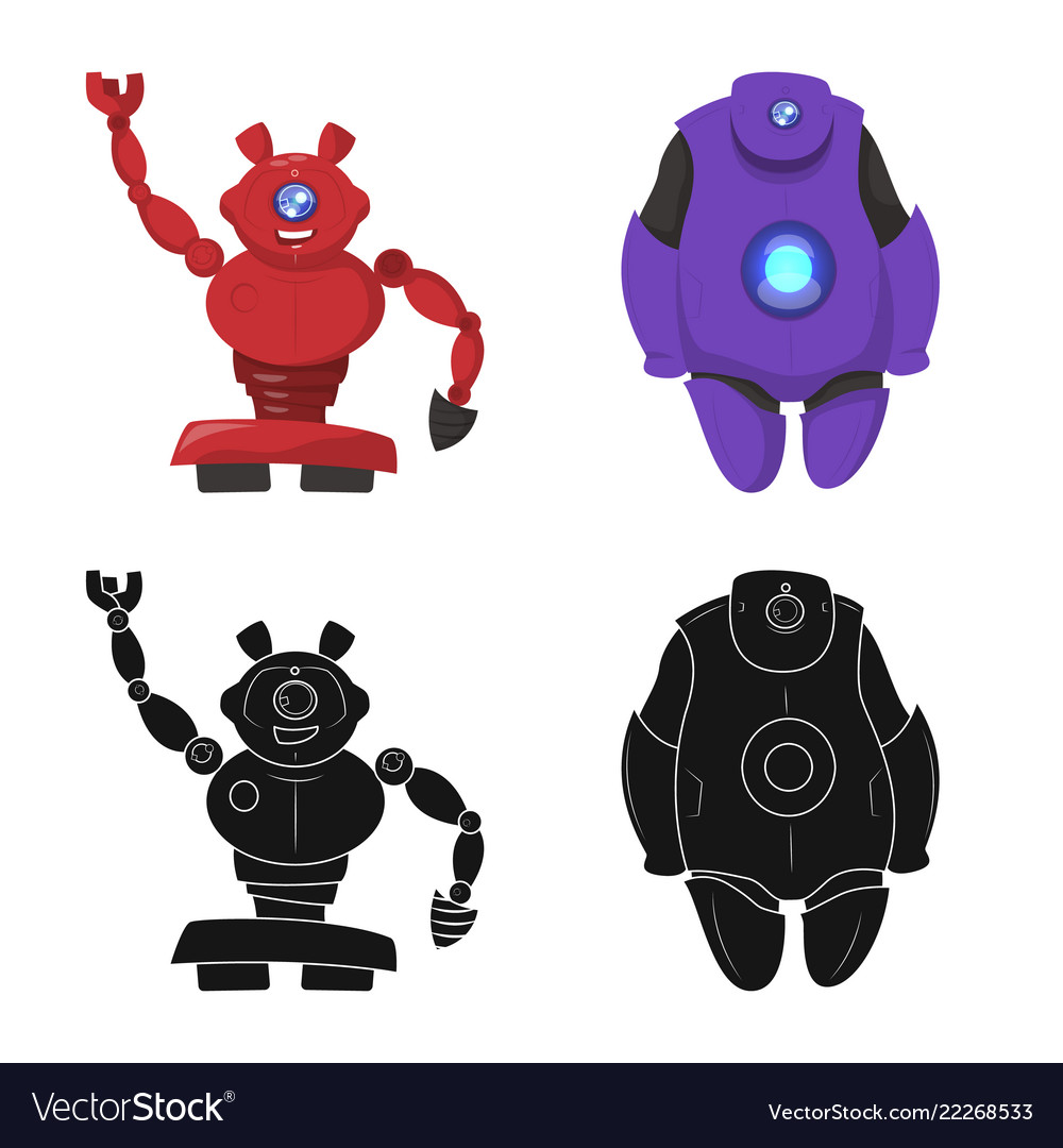 Isolated object of robot and factory sign set vector image Isolated object of robot and factory sign set