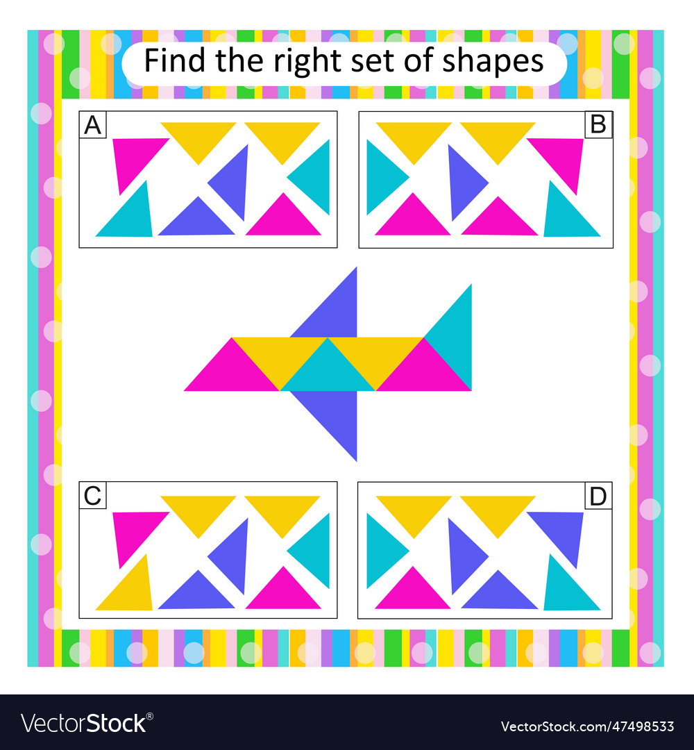 Logic puzzle for kids find the correct set Vector Image