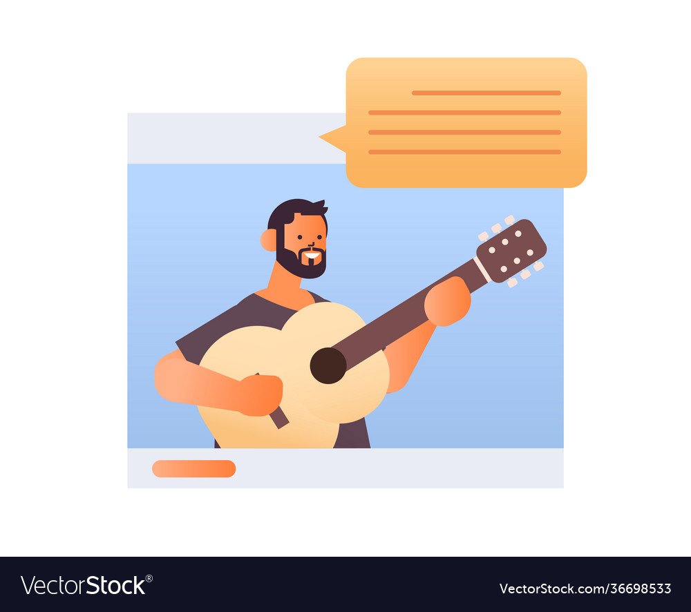 Man playing guitar in web browser window online Vector Image