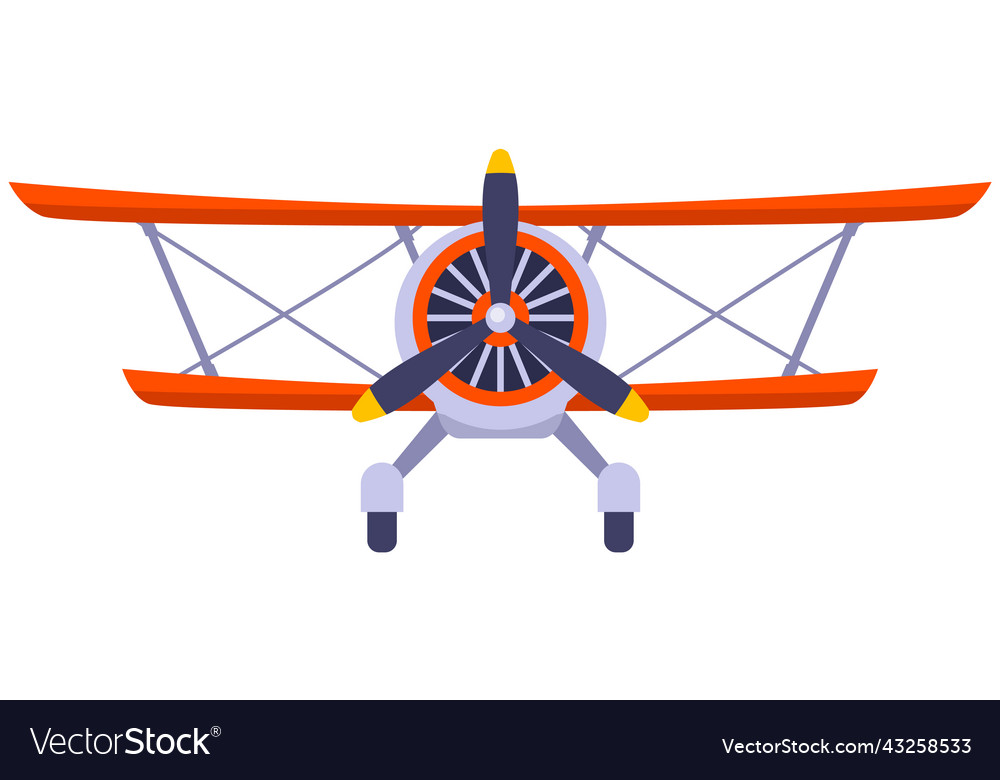 Old two-winged plane with a propeller front view