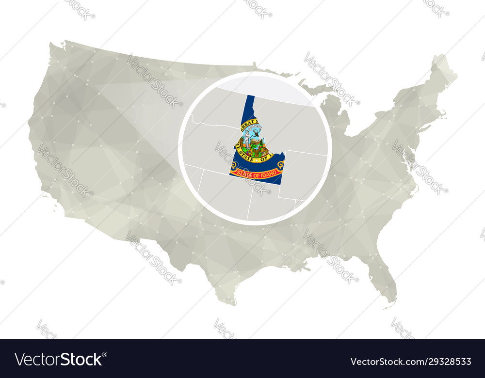 Polygonal abstract usa map with magnified idaho