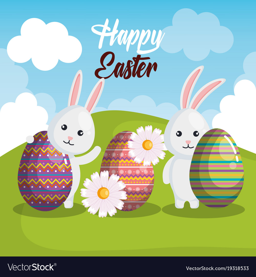 Rabbit and egg happy easter Royalty Free Vector Image