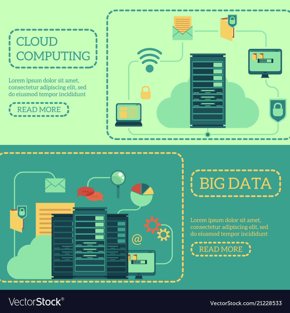 Server room banner set showing data center