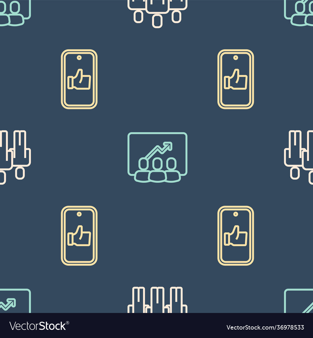 Set line users group hand like and project team vector image Set line users group hand like and project team