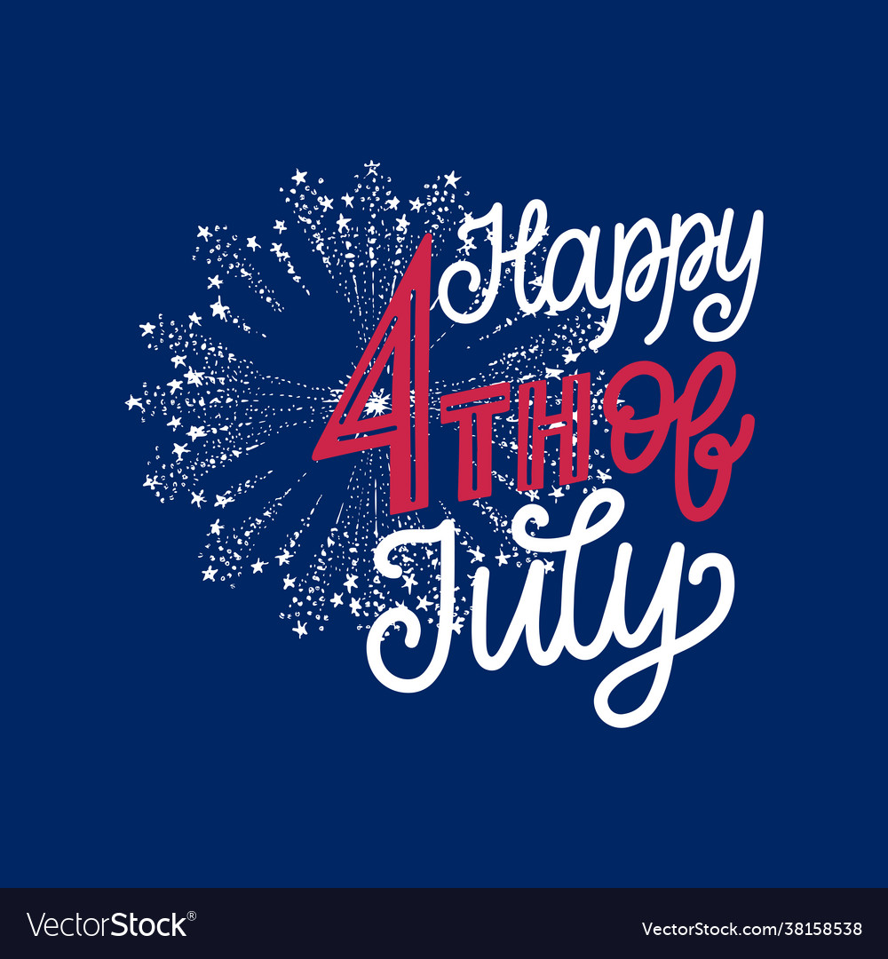 4th july hand lettering on firework background vector image 4th july hand lettering on firework background