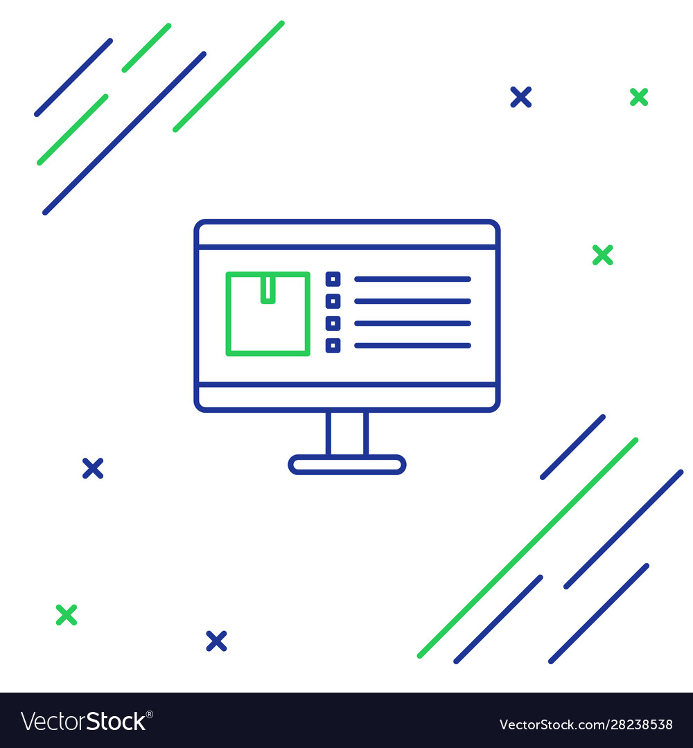 Blue and green line computer monitor with app vector image Blue and green line computer monitor with app