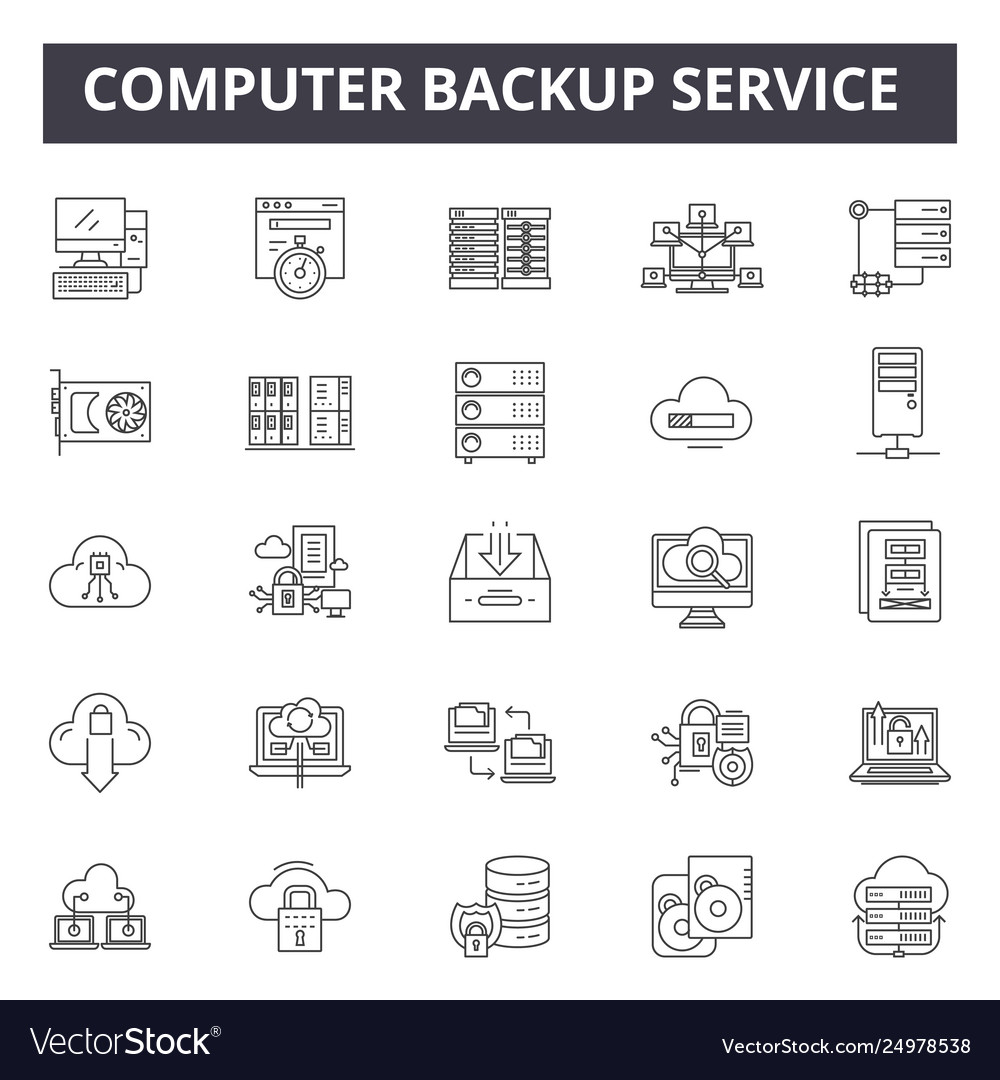 Computer backup service line icons signs vector image Computer backup service line icons signs