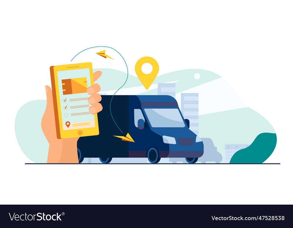 Customer using mobile app for tracking order vector image Customer using mobile app for tracking order