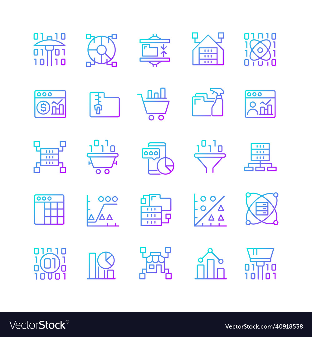 Data mining gradient linear icons set