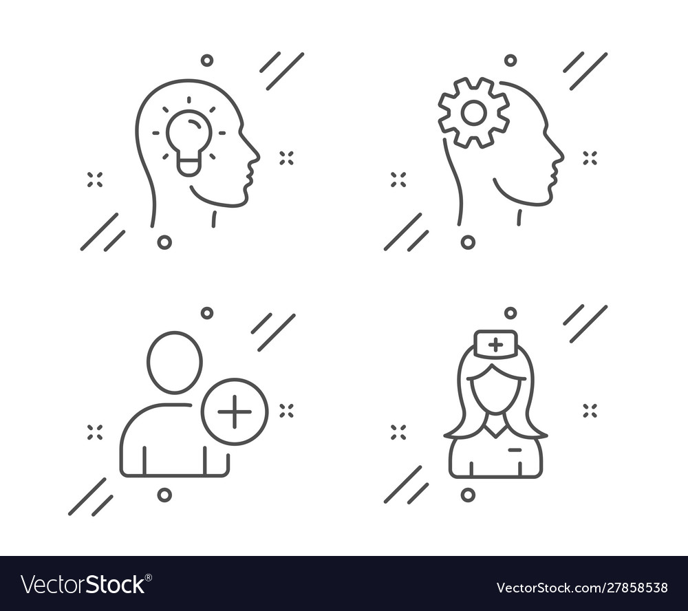 Engineering add user and idea head icons set vector image Engineering add user and idea head icons set