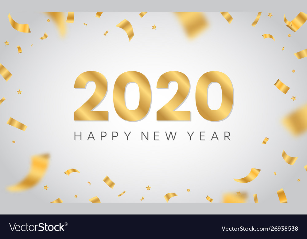 Happy new year 2020 golden luxury text on white vector image Happy new year 2020 golden luxury text on white