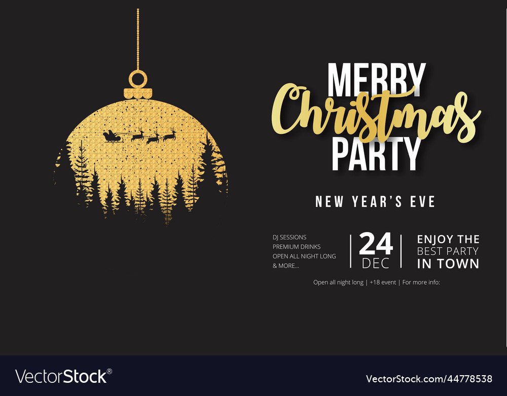 merry-christmas-party-flyer-with-golden-christmas-vector-image