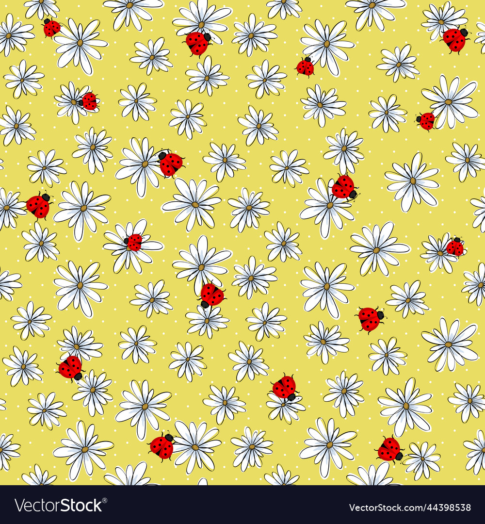 Seamless pattern with simple chamomile flower