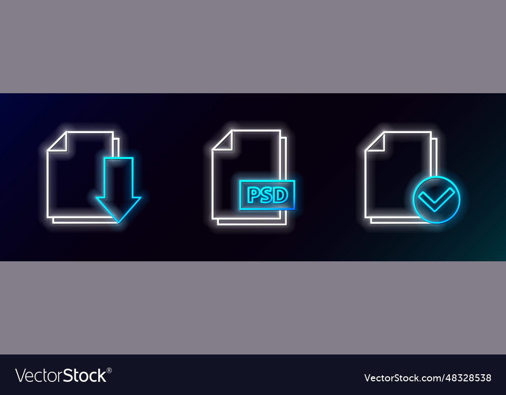 Set line document and check mark with download vector image Set line document and check mark with download