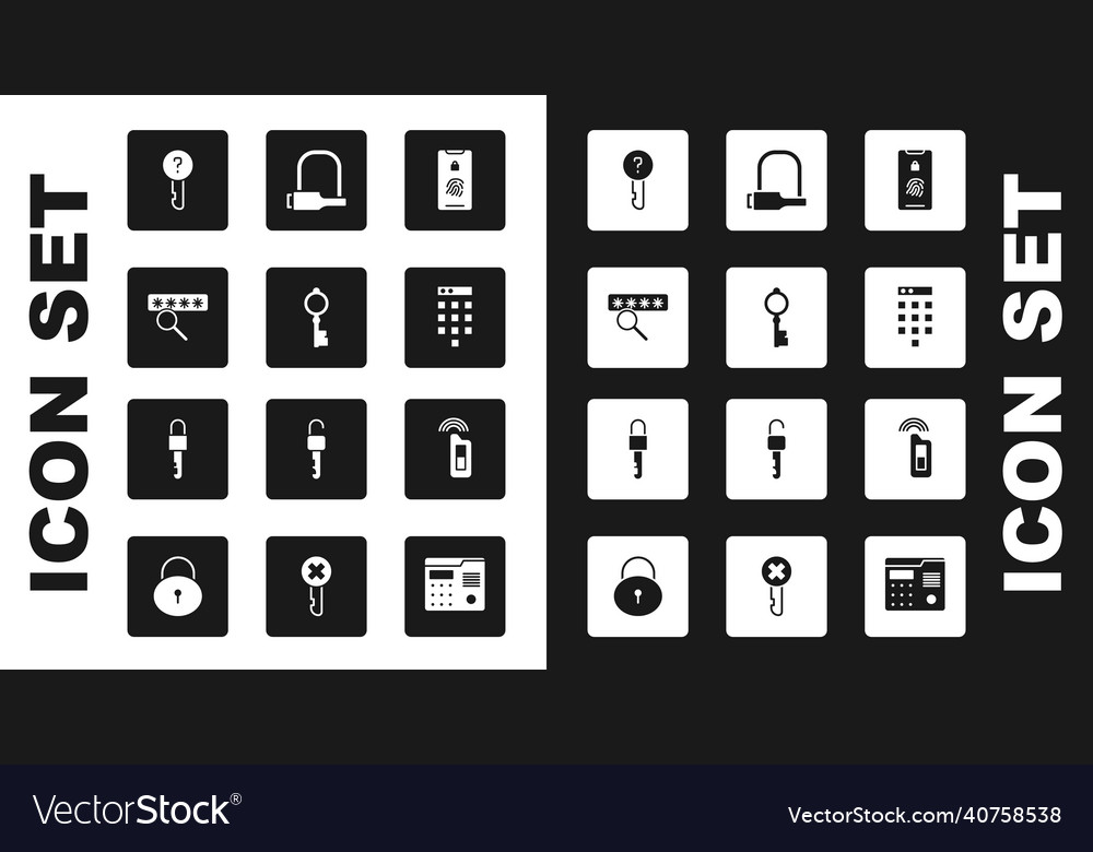 Set mobile with fingerprint scan old key vector image Set mobile with fingerprint scan old key