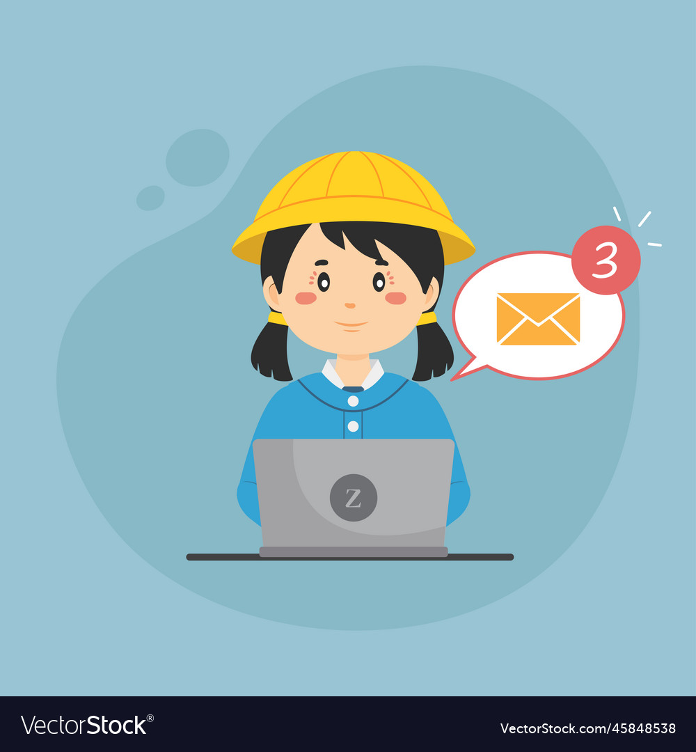 Student checking email inbox vector image Student checking email inbox