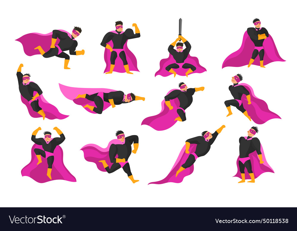 Superhero actions and emotions set Royalty Free Vector Image