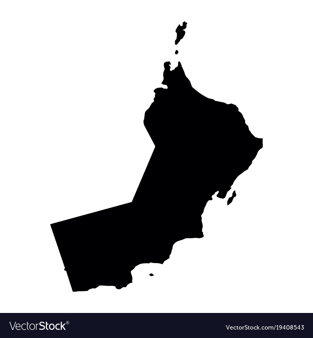 Black silhouette country borders map of oman