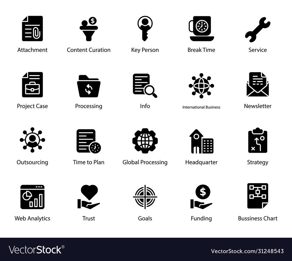 Business documentation solid icons pack