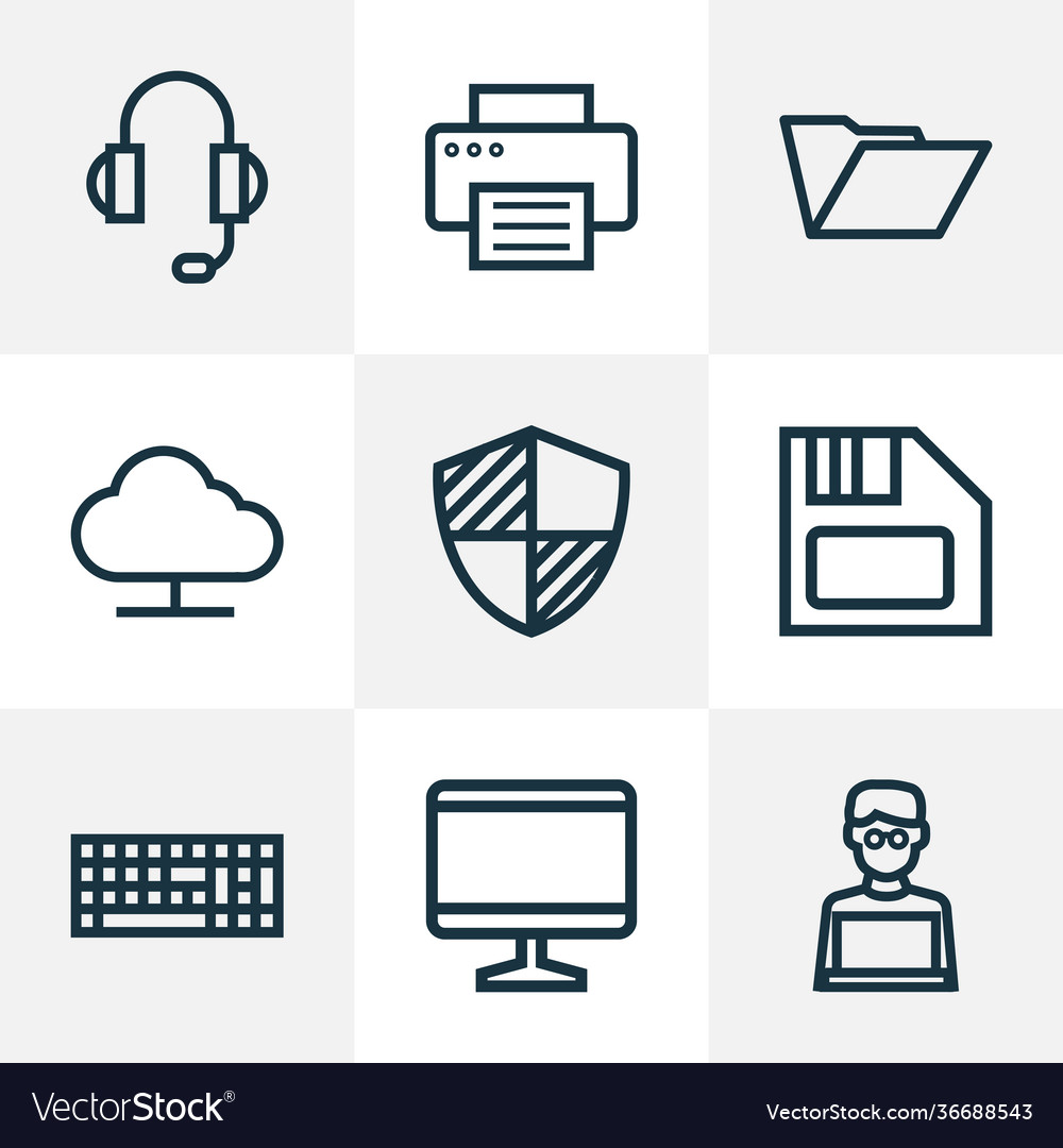 Computer icons line style set with online cloud vector image Computer icons line style set with online cloud