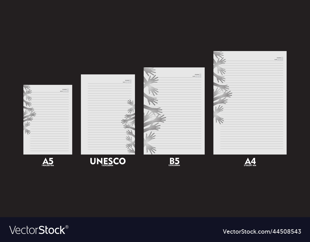 Design of note book refills in sizes a5 a4 b5 vector image Design of note book refills in sizes a5 a4 b5