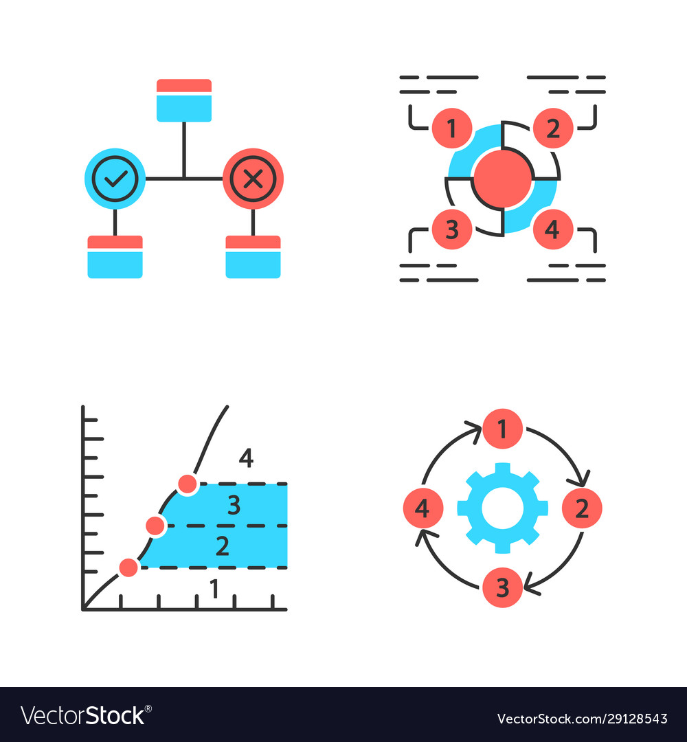 Diagram concepts color icons set decision vector image Diagram concepts color icons set decision