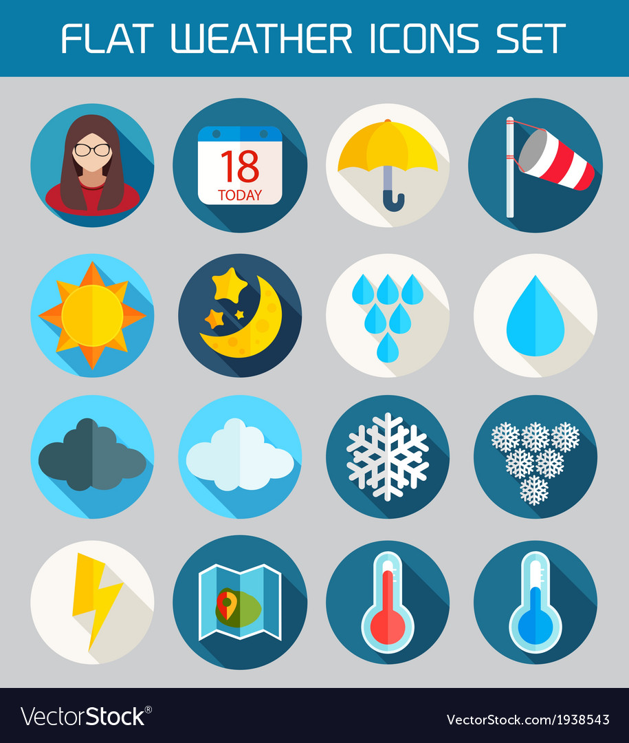 Flat weather icons set for web and mobile