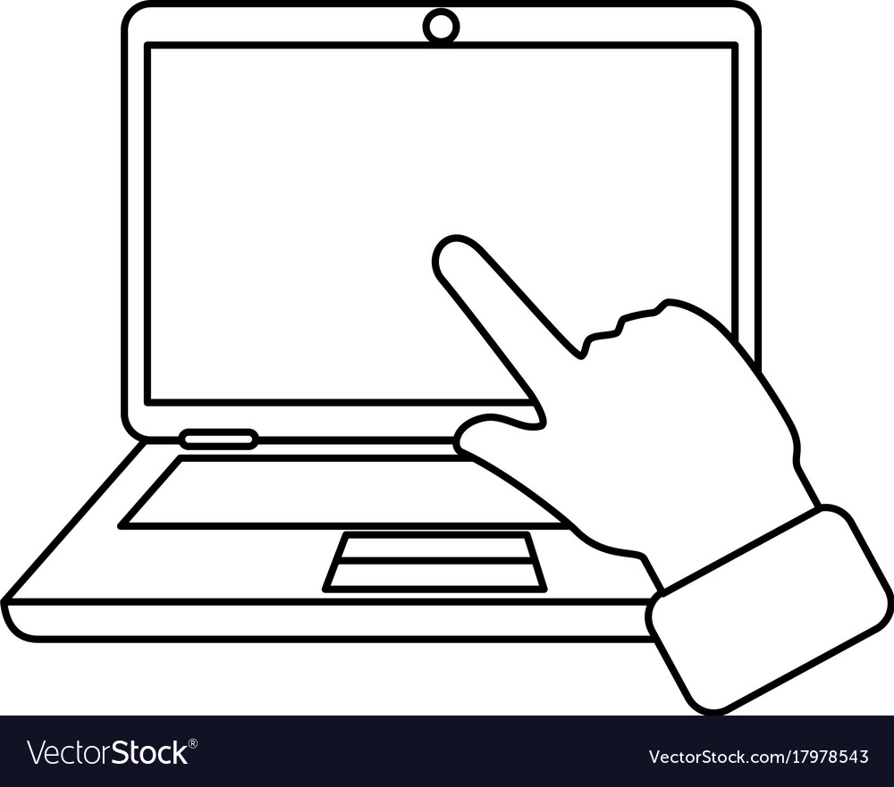 Laptop computer with hand user touching