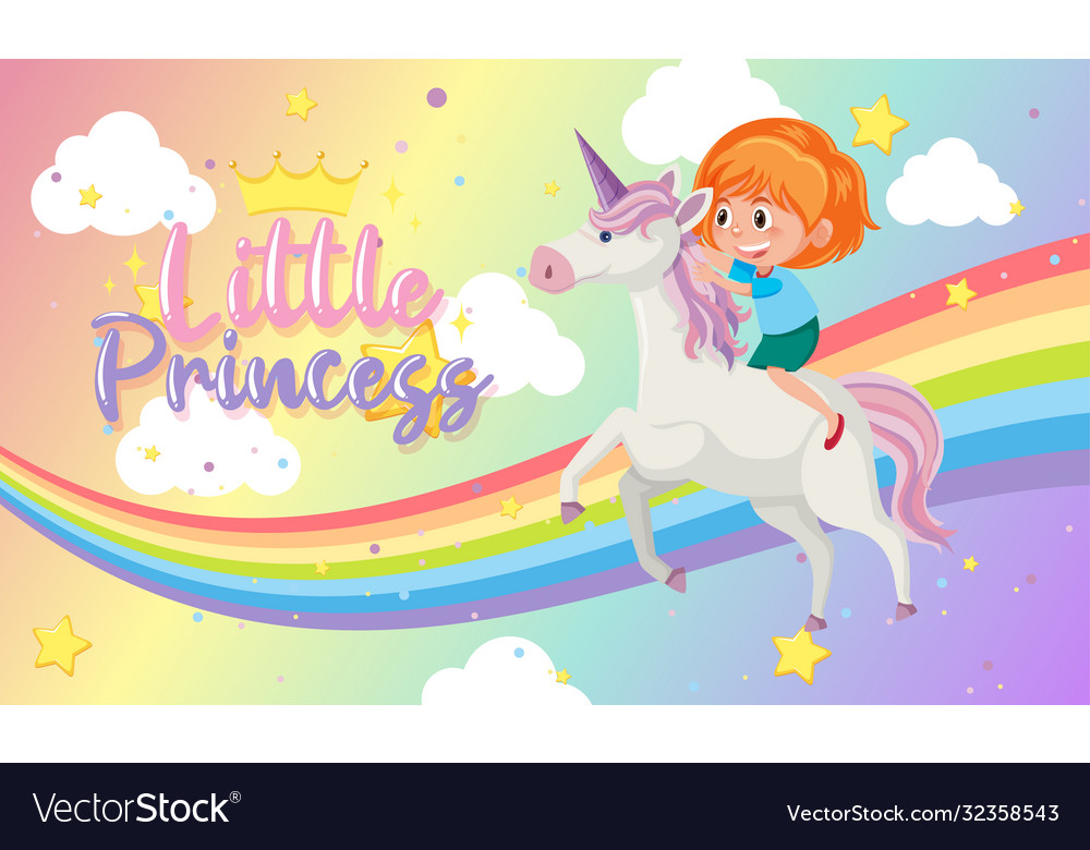 Little princess logo with girl riding on unicorn Vector Image