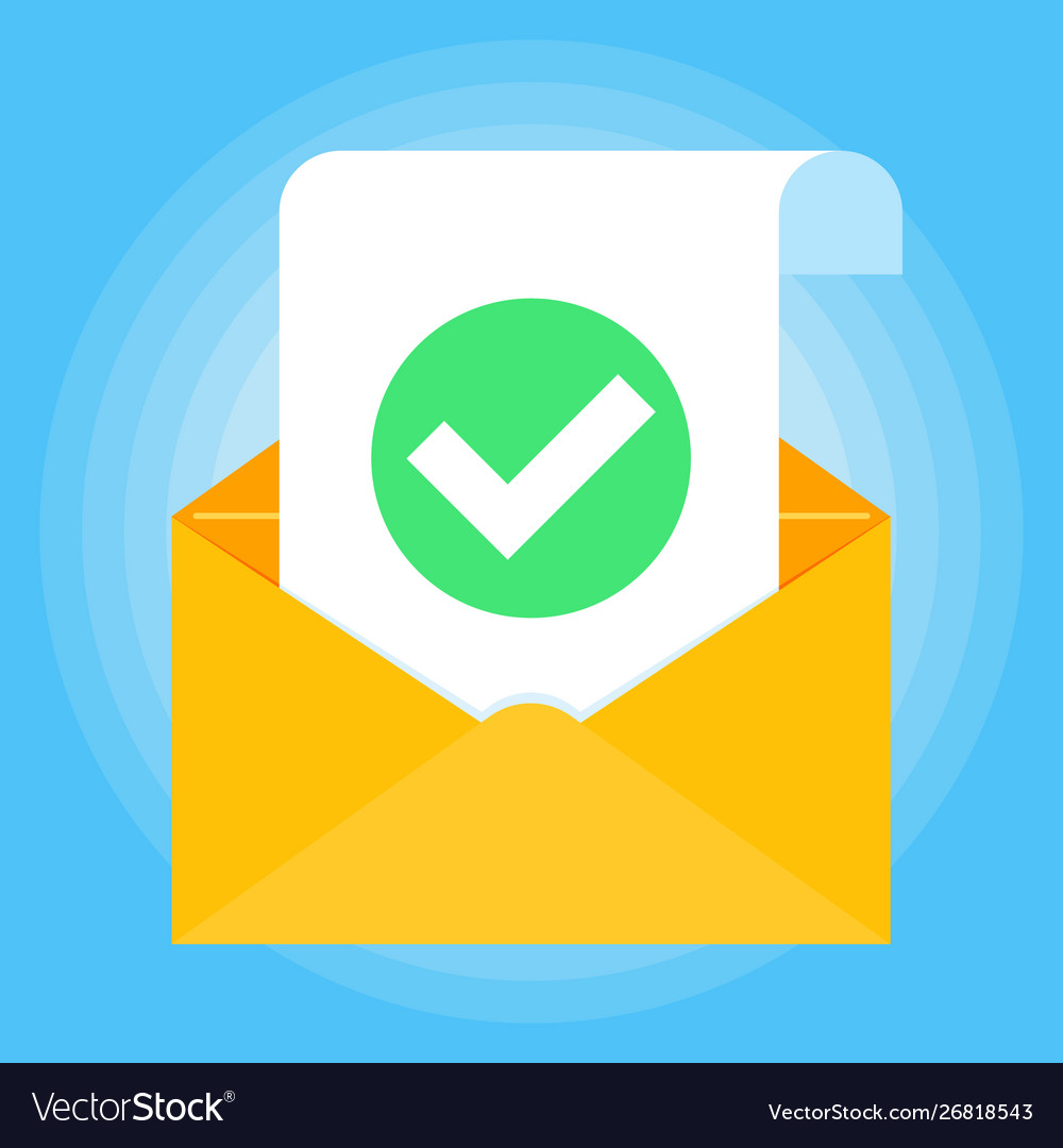 Open envelope with document paper sheet page check Vector Image Open envelope with document paper sheet page check