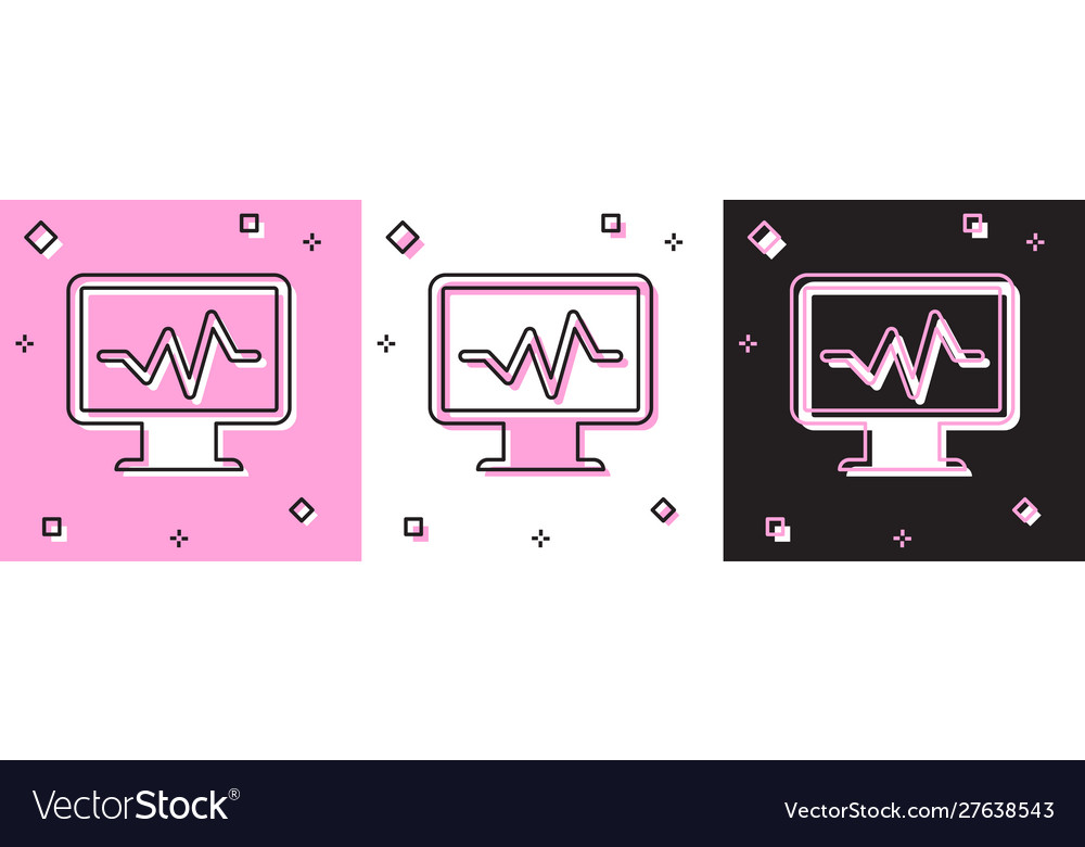 Set computer monitor with cardiogram icon isolated vector image Set computer monitor with cardiogram icon isolated