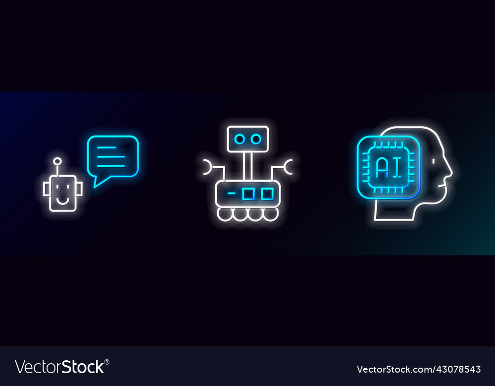 Set line humanoid robot bot and icon