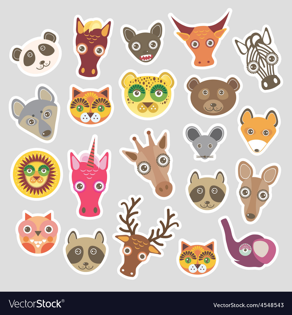 Sticker set of funny animals muzzle