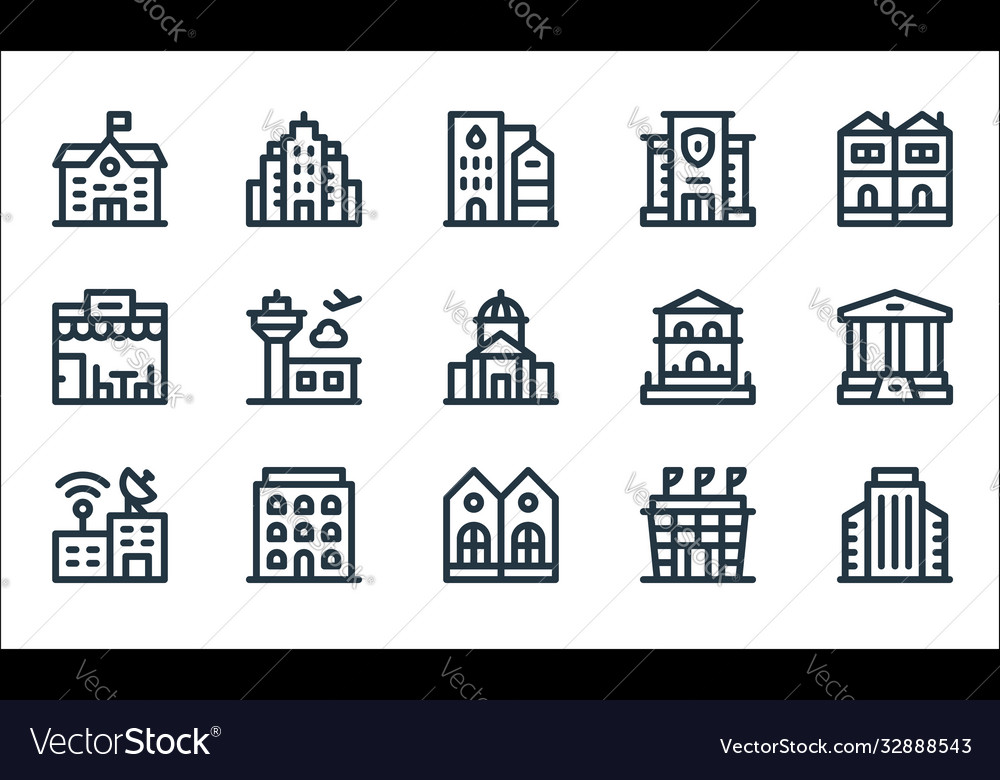 Urban building line icons linear set quality